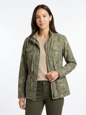 L.L. Bean Olive Green Floral-Print Field Jacket